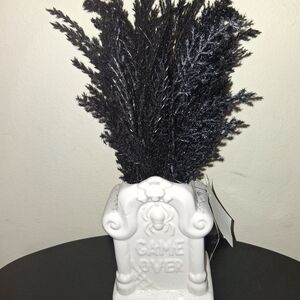 Black Halloween Tree in White Ceramic Planter